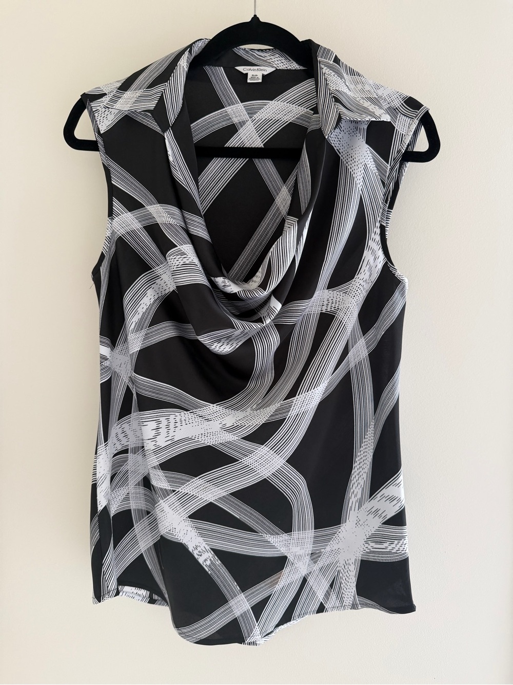 Calvin Klein Black & White Cowl Neck Sleeveless Top